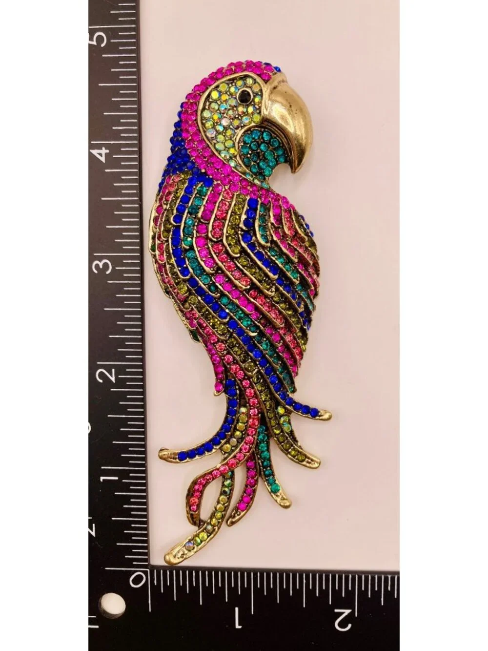 Colorful Rhinestone Parrot Brooch Pin Gold-Tone Metal -55B